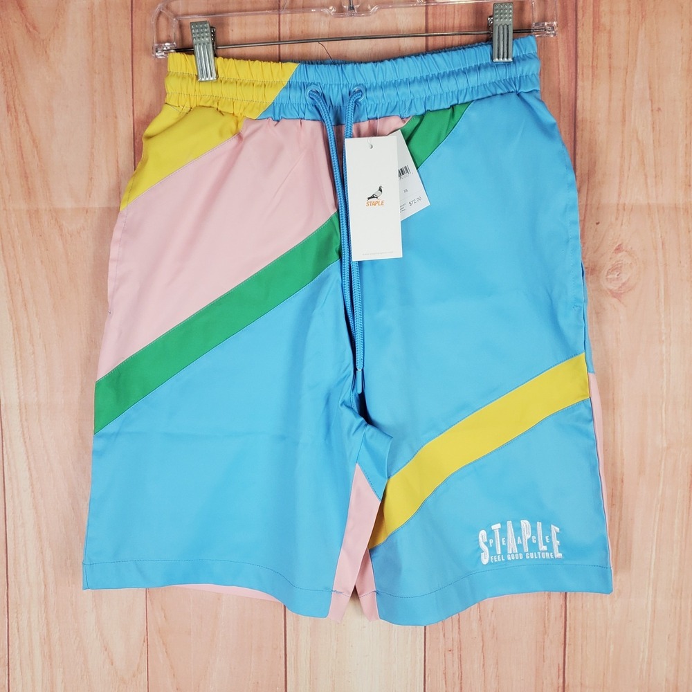 Staple Athletic Shorts Mens XS Blue Colorblock Peace Feel Good Culture Running